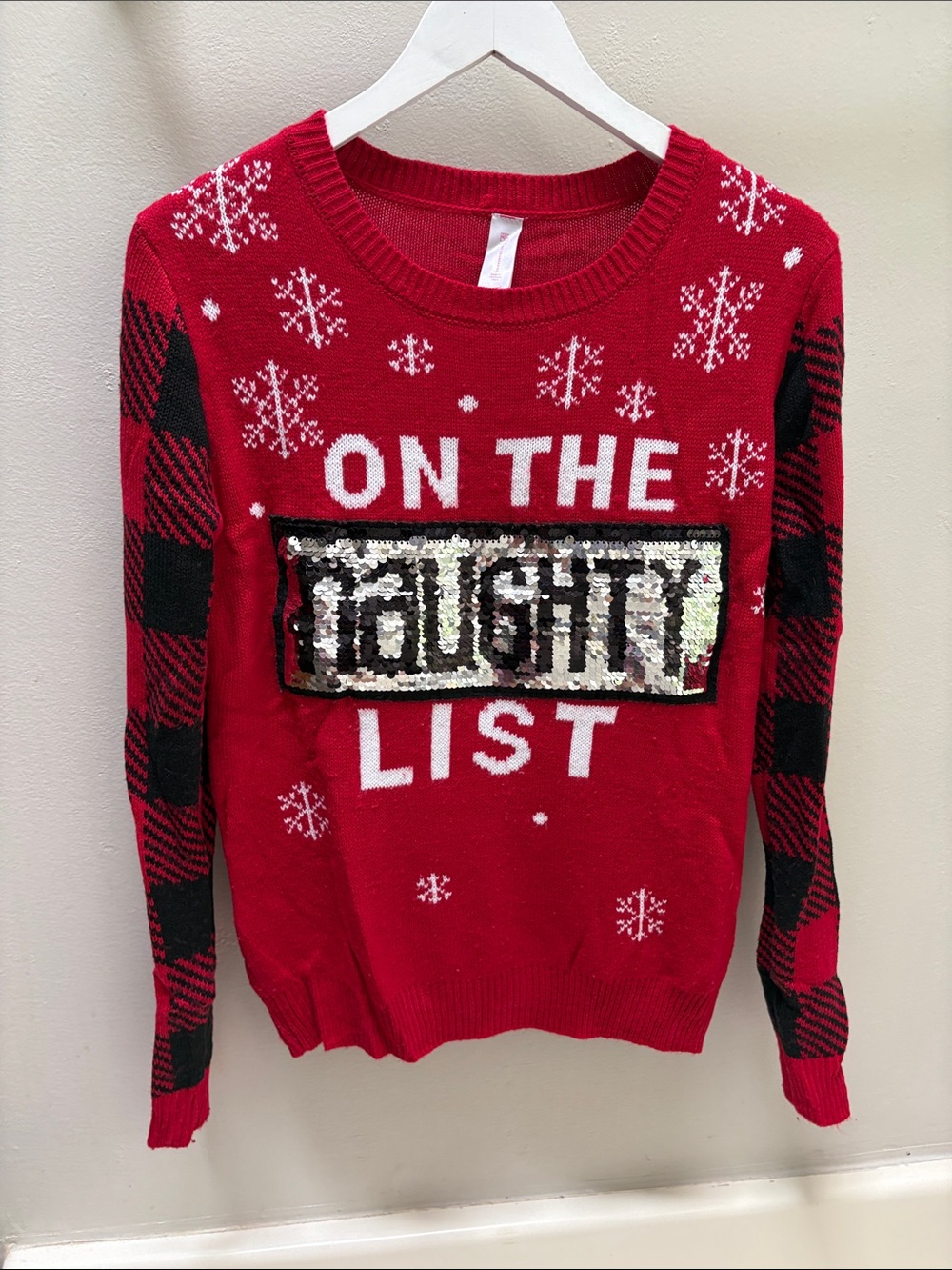 No Boundaries Red & Black Sequin Changing Christmas Sweater